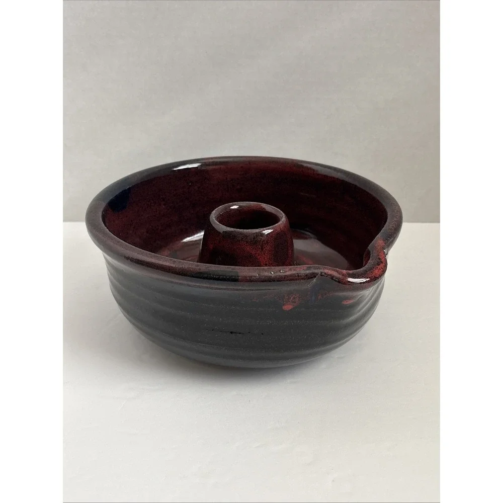 Studio Art Signed Handmade Glazed Burgundy Bundt Pottery